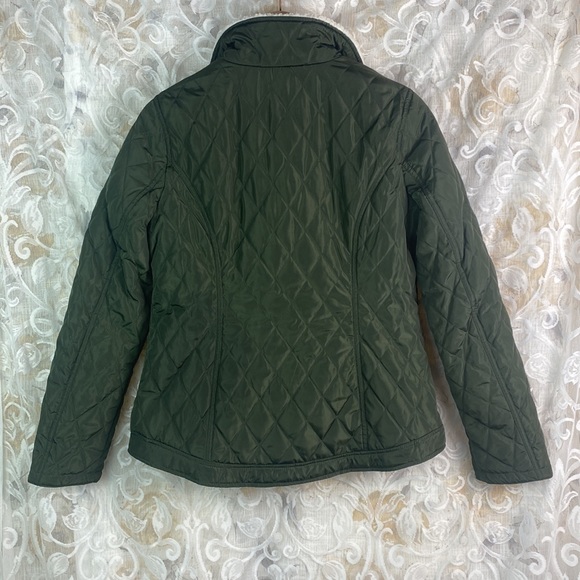 Michael Kors Quilted Jacket Faux Fur Sherpa Collar Olive Green Gold Lightweight - Picture 7 of 13